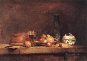 古典的な静物画 Painting - オリーブの瓶のある静物画 ジャン・バティスト・シメオン・シャルダン